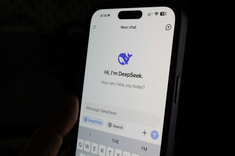 Deepseek logo chatbot on a phone