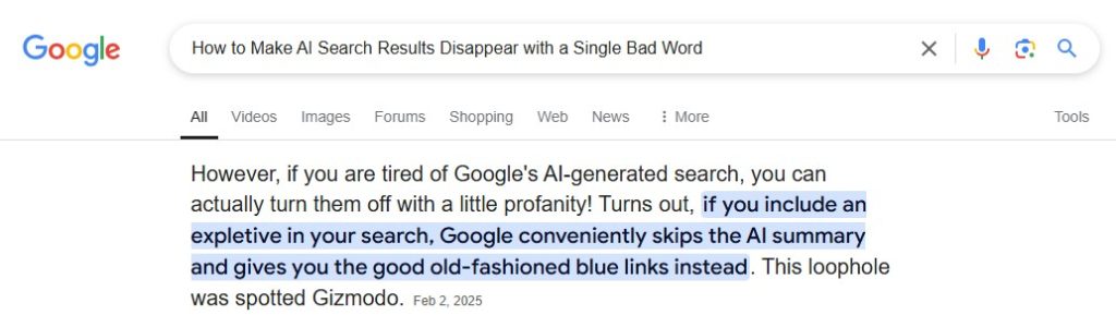 How to Make AI Search Results Disappear with a Single Bad Word