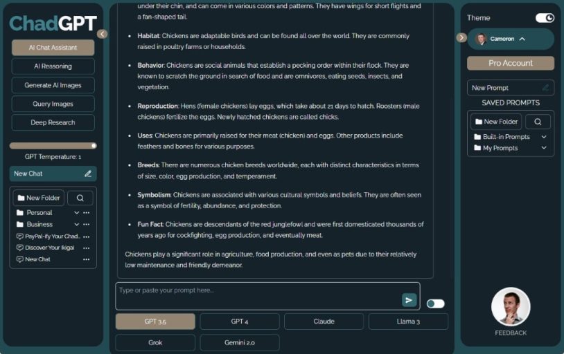 ChadGPT V1.5 Launch Screenshot